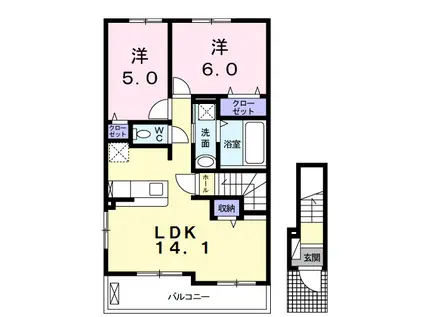 リジエール IV(2LDK/2階)の間取り写真