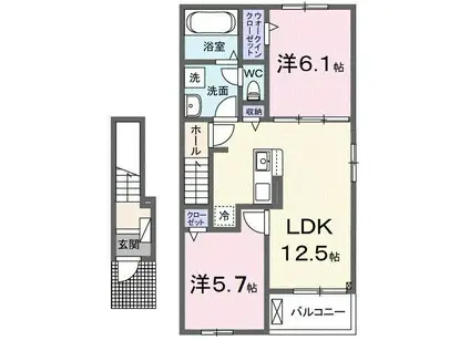 中島町アパートB(2LDK/2階)の間取り写真
