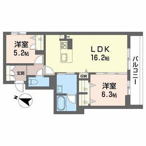 LA PALAIS VERT ラ・パレヴェール(2LDK/2階)の間取り写真