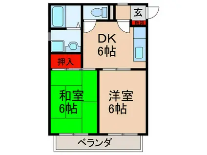イーストフィールドC(2DK/2階)の間取り写真