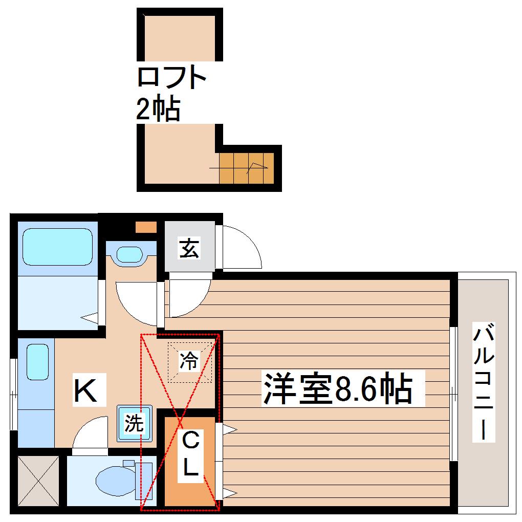 ロイヤルパーク萩ヶ丘(1K/1階)の間取り写真
