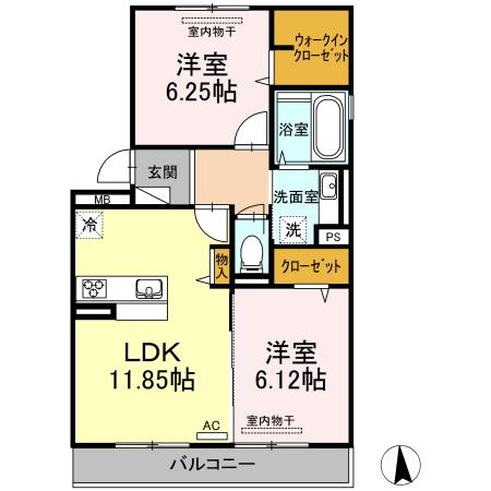 GLORIOUS K(2LDK/2階)の間取り写真