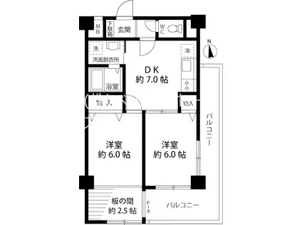 クロープ双葉(2DK/4階)の間取り写真