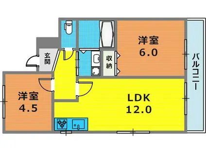 ラムール花隈(2LDK/2階)の間取り写真