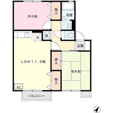 エスポワール2棟(2LDK/2階)の間取り写真