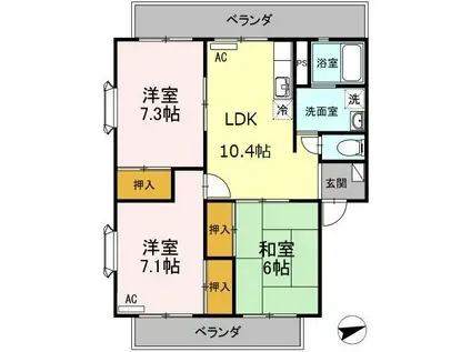 リシェスマツイB棟(3LDK/2階)の間取り写真