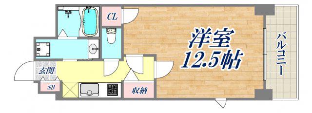 レジディア神戸三宮プレイス(1K/2階)の間取り写真