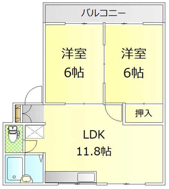 ハイツ内久根 A(2LDK/2階)の間取り写真