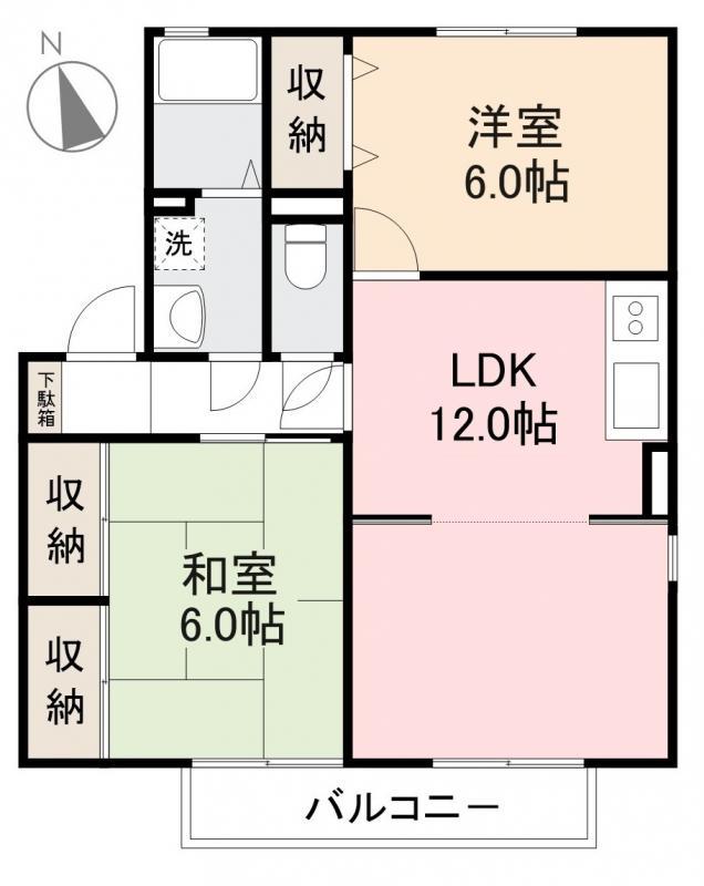 グランドール今里A・B(2LDK/2階)の間取り写真