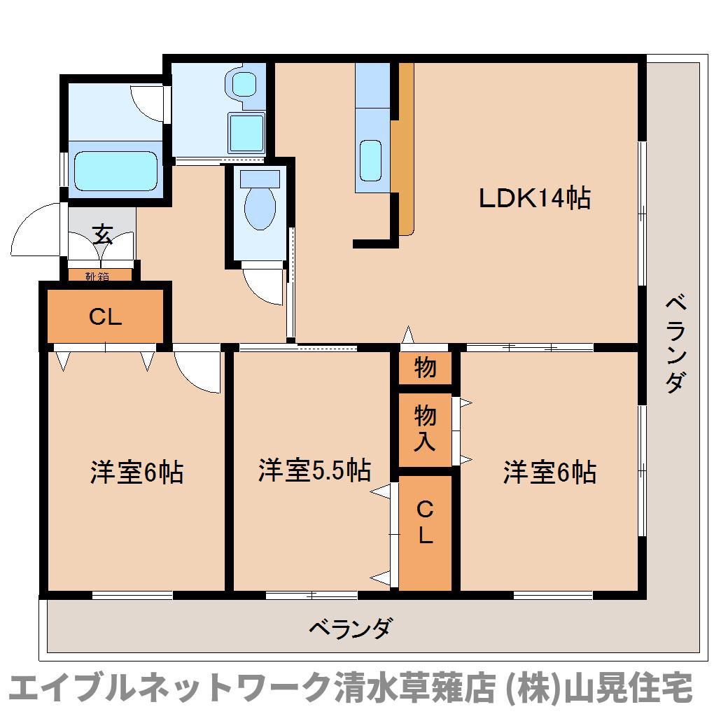 ジューダンブルクII(3LDK/3階)の間取り写真