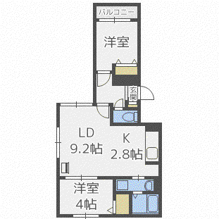 レガリア麻生(2LDK/3階)の間取り写真