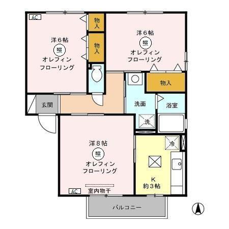 アプリコートくいせけ A(2LDK/1階)の間取り写真