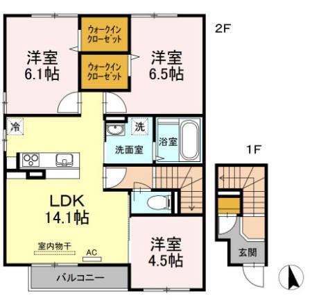 ルミエールA棟(3LDK/2階)の間取り写真