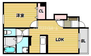 グロースハイツ新石切I(1LDK/1階)の間取り写真