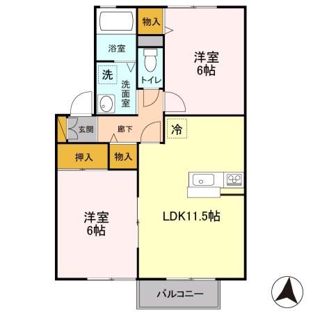 アピエ弐番館(2LDK/1階)の間取り写真