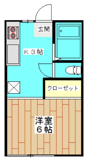 鹿沼ハイツ(1K/2階)の間取り写真
