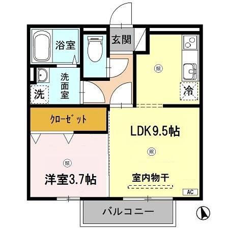 リビングタウン下河端A棟(1LDK/2階)の間取り写真