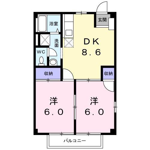 メゾンハナブサII(2DK/1階)の間取り写真