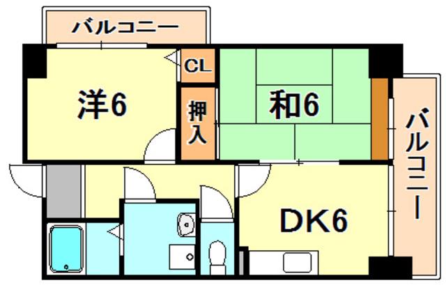 ロワジール山手(2DK/5階)の間取り写真
