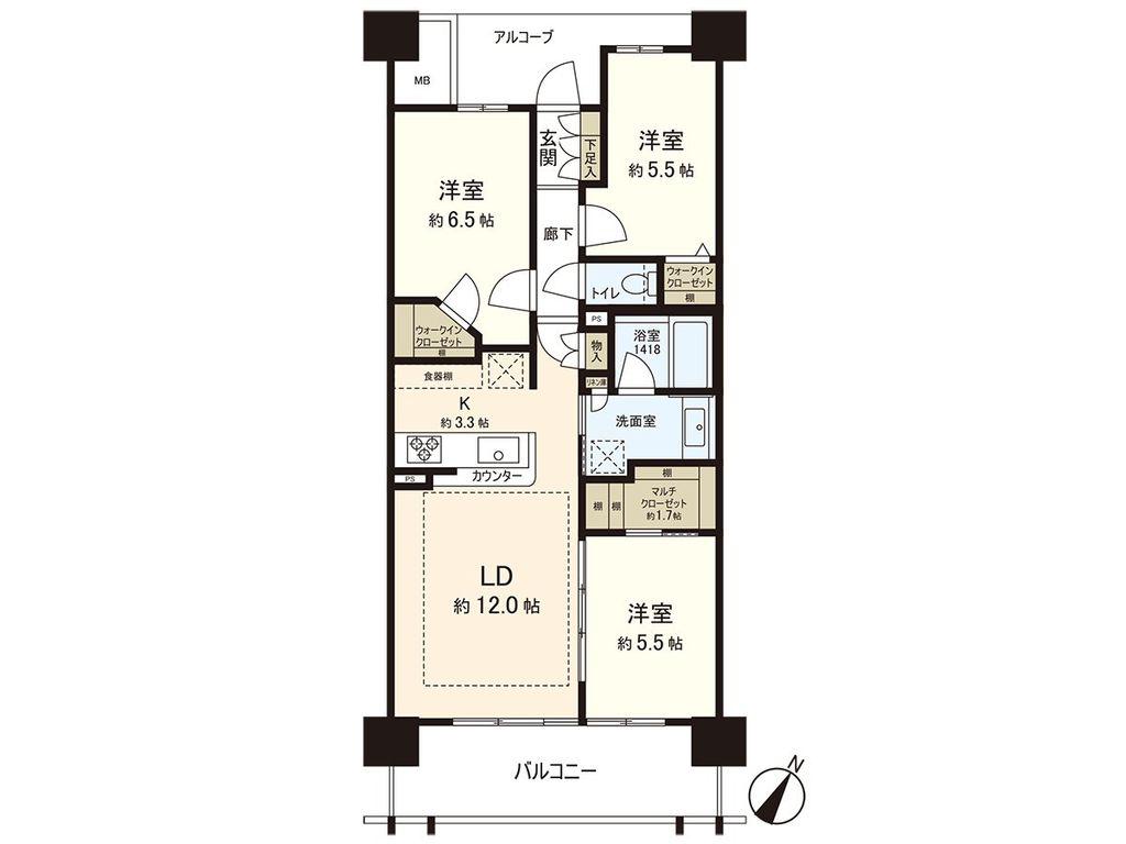 パークホームズ仙台中央(3LDK/22階)の間取り写真