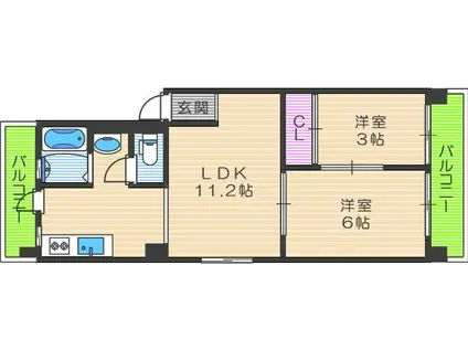 勝山サンハイツ(2LDK/2階)の間取り写真