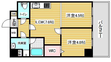 ロイヤルヒル神戸三ノ宮2(2LDK/9階)の間取り写真