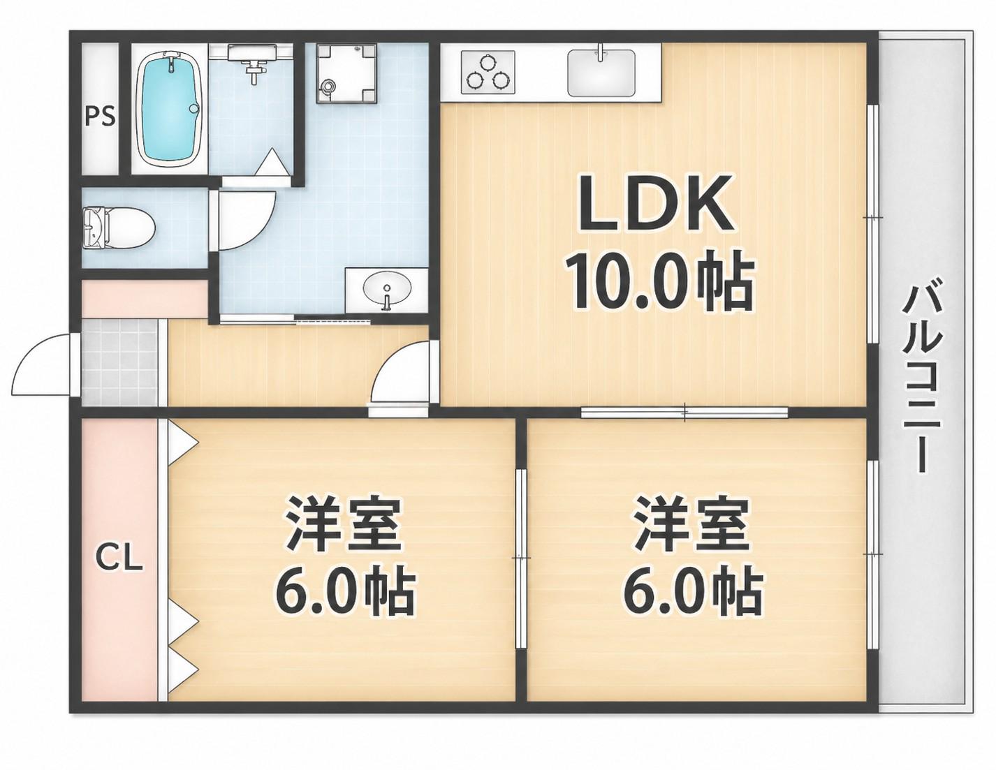 シティハイツ上ノ島(2LDK/2階)の間取り写真