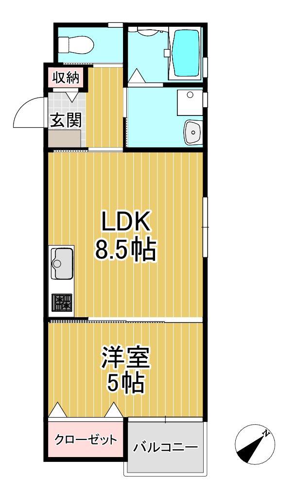 ティーレグノ羽犬塚(1LDK/2階)の間取り写真