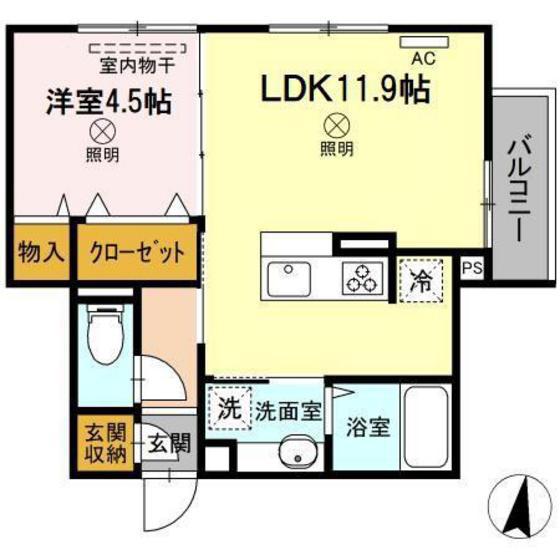 キャトルセゾン東霞(1LDK/2階)の間取り写真
