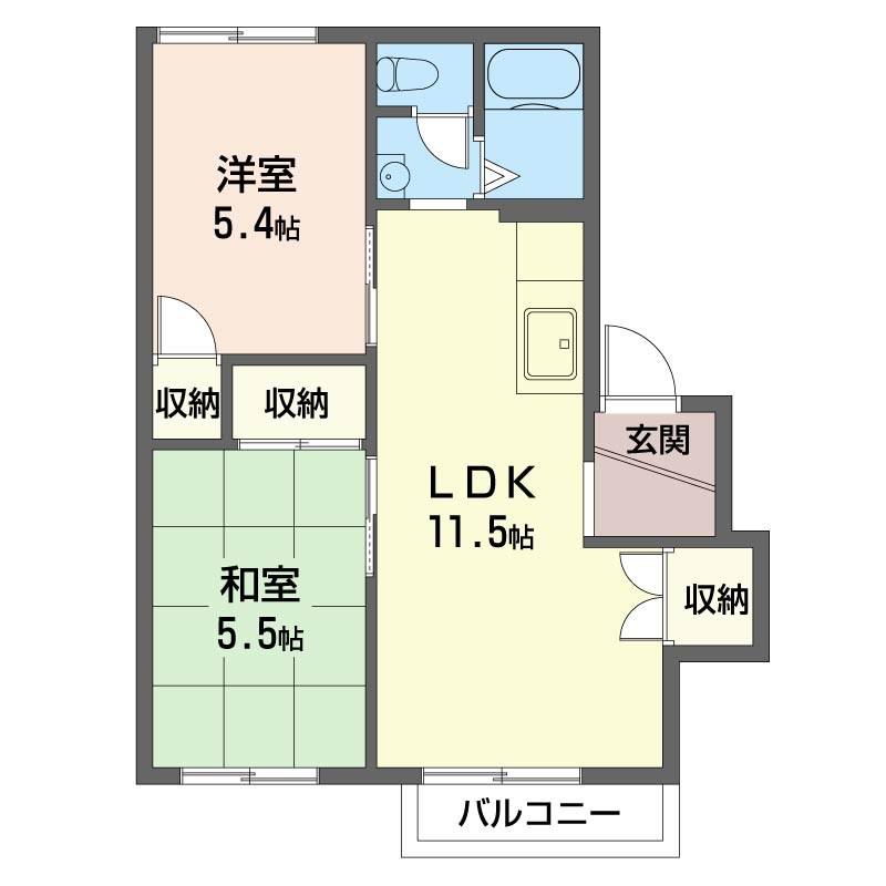 ヴェルドミール中原(2LDK/2階)の間取り写真