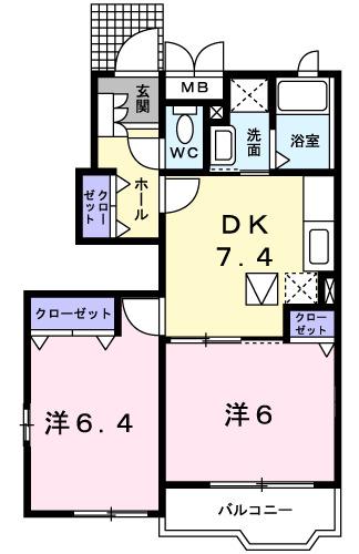 メゾン・ド・クレール(2DK/1階)の間取り写真