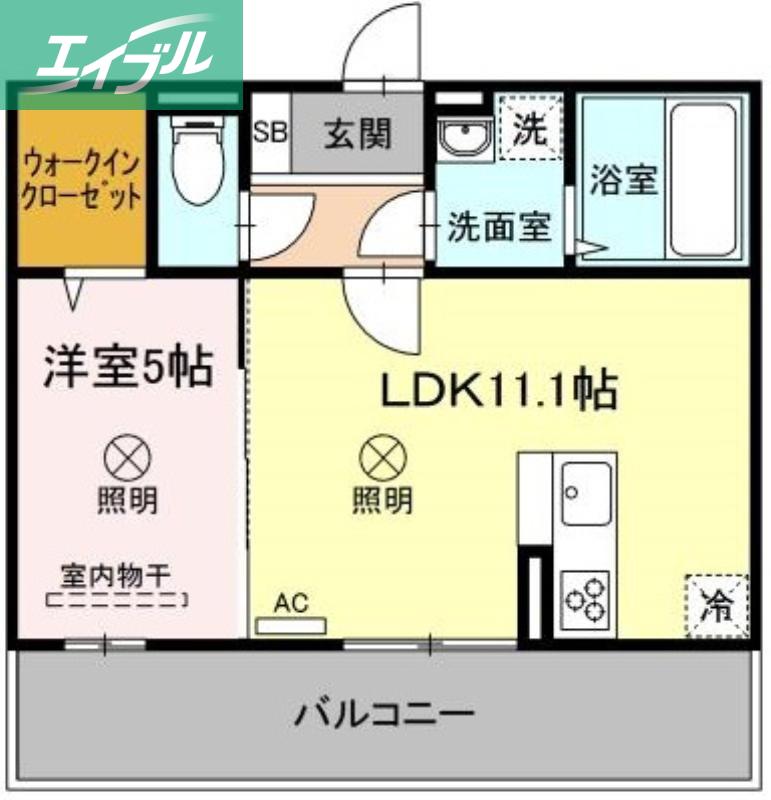 メセタ A棟(1LDK/2階)の間取り写真