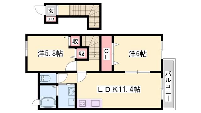 サンファミリアB(2LDK/2階)の間取り写真