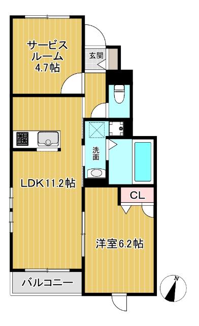 IHANA GARDENA・B棟(1SLDK/1階)の間取り写真