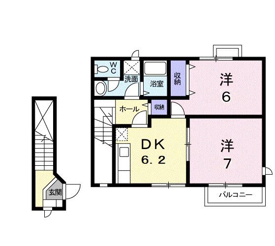 パルテールB棟(2DK/2階)の間取り写真