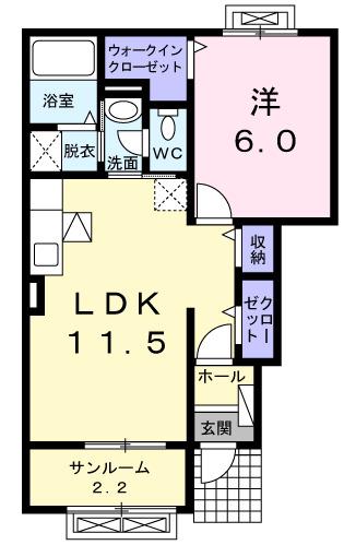 ルーチェ・デル・ソレII(1LDK/1階)の間取り写真