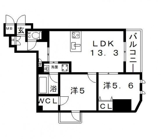 GRANDVOIR昭和町(2LDK/5階)の間取り写真