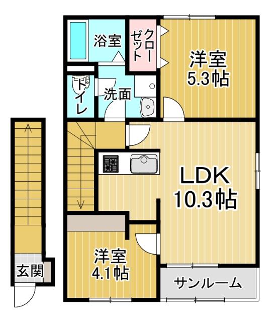 ポルト・ボヌールK I(2LDK/2階)の間取り写真