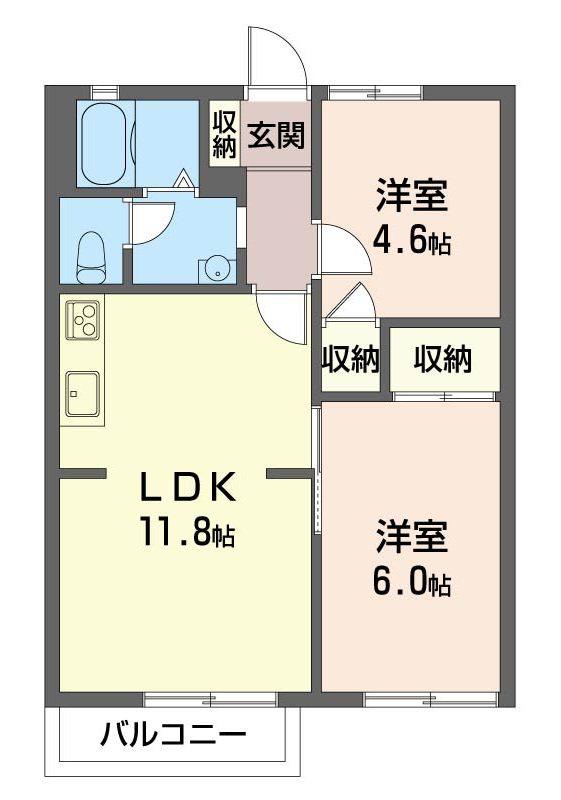 ツイングランデA(2LDK/2階)の間取り写真