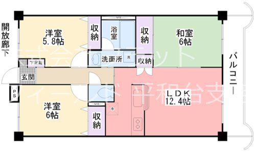 ザ・グランディール平和台II(3LDK/2階)の間取り写真