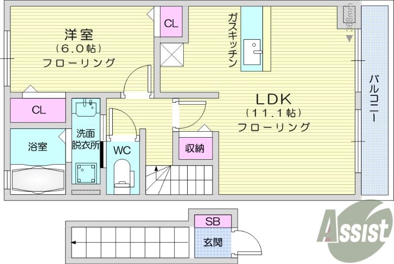 グランベルメゾン(1LDK/2階)の間取り写真