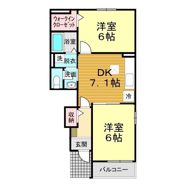 カサブランカオアシスI(2DK/1階)の間取り写真