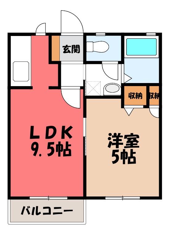 フォ―ブルハイツ II(1LDK/1階)の間取り写真