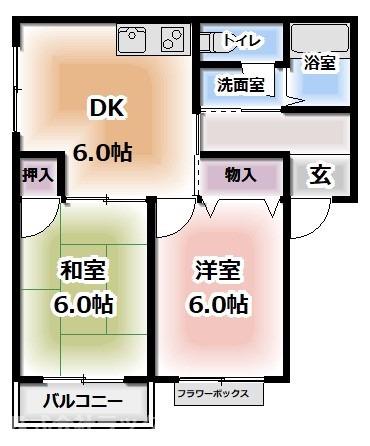 ラ・ヴィ・ヤクモ(2DK/2階)の間取り写真