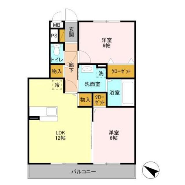 ティエラ奏の杜(2LDK/3階)の間取り写真