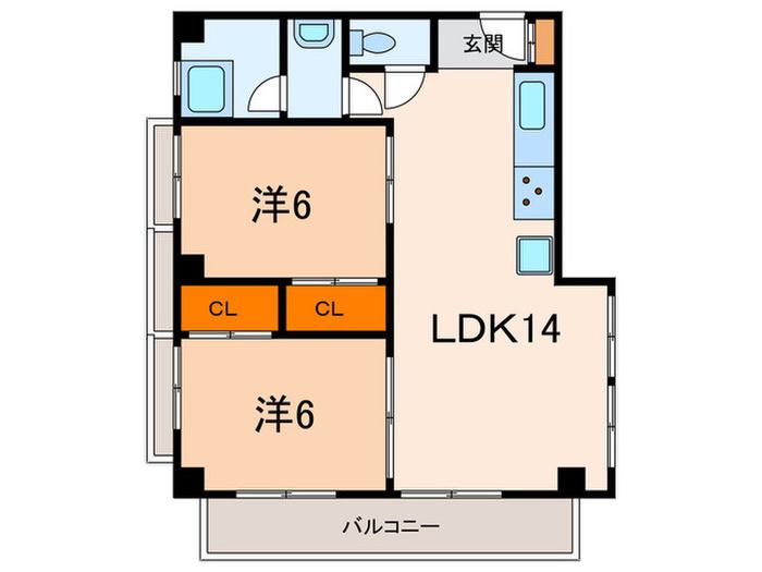 朝日グランドハイツ(2LDK/3階)の間取り写真