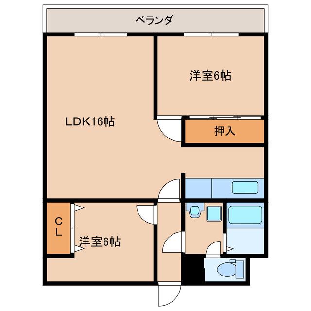 エラン宮崎1番館(2LDK/2階)の間取り写真