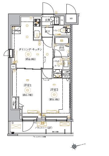 RELUXIA墨田八広(2DK/6階)の間取り写真