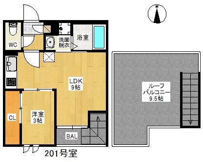 GRANDTIC FERIO(1LDK/2階)の間取り写真