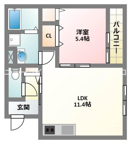 ジーエムビルズ対馬江(1LDK/3階)の間取り写真
